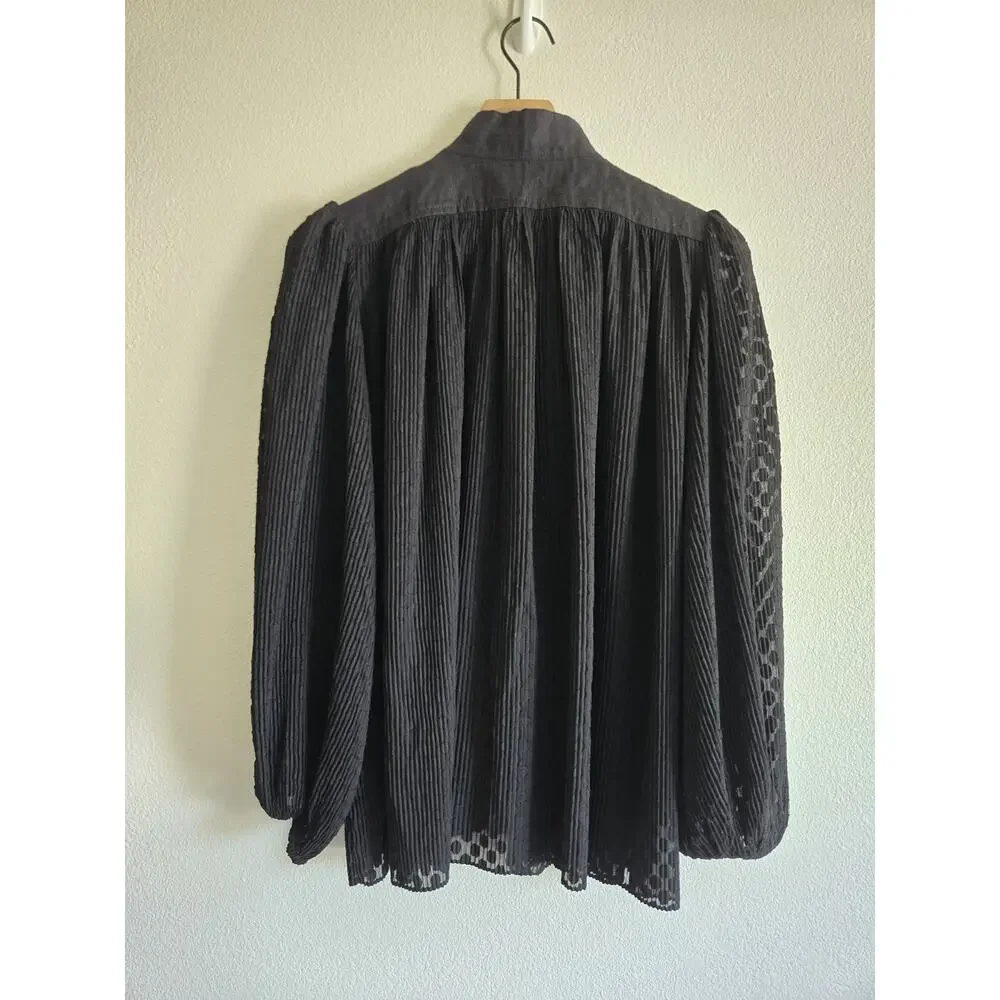 Zimmermann High Neck Puff Sleeve Top Black Gothic Victorian Edwardian Witchy Med
